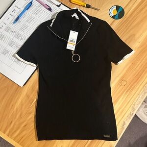 Calvin Klein Black Short Sleeve Top with Ring Zipper